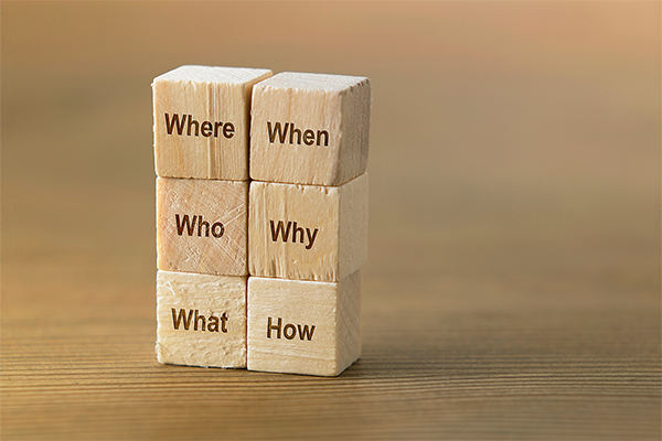 Building Blocks With Question Words On Wood.